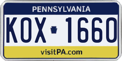 PA license plate KOX1660