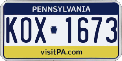 PA license plate KOX1673