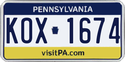 PA license plate KOX1674