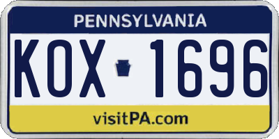PA license plate KOX1696