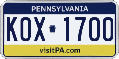 PA license plate KOX1700
