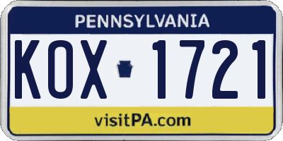 PA license plate KOX1721