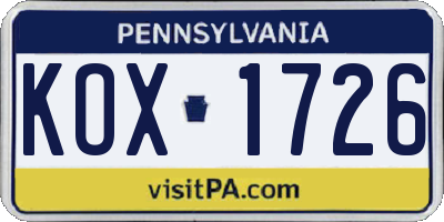 PA license plate KOX1726