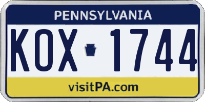 PA license plate KOX1744