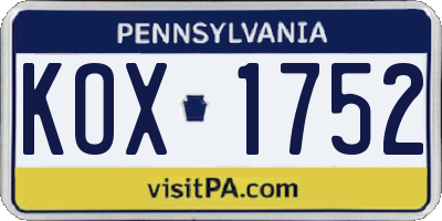 PA license plate KOX1752