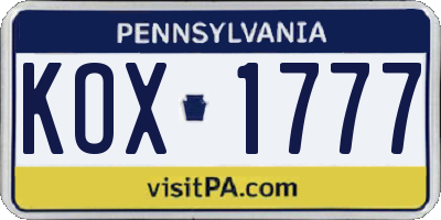PA license plate KOX1777