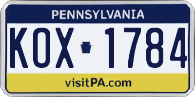 PA license plate KOX1784