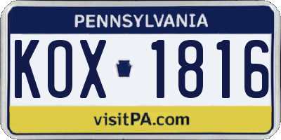 PA license plate KOX1816
