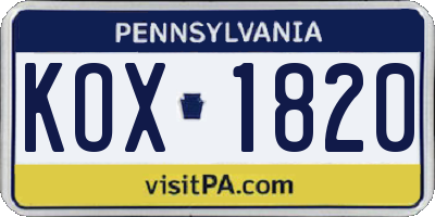 PA license plate KOX1820