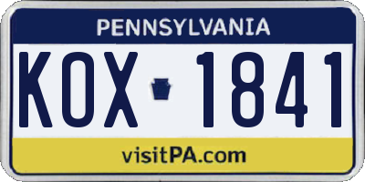 PA license plate KOX1841