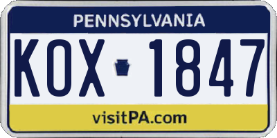 PA license plate KOX1847