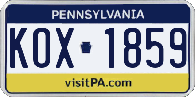 PA license plate KOX1859