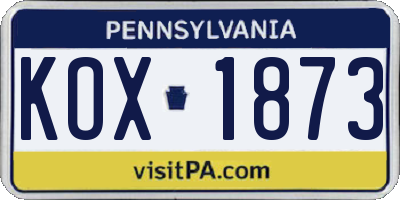 PA license plate KOX1873