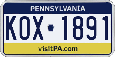 PA license plate KOX1891