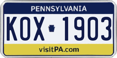 PA license plate KOX1903
