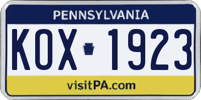 PA license plate KOX1923