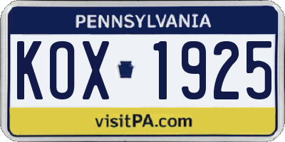 PA license plate KOX1925