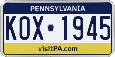 PA license plate KOX1945
