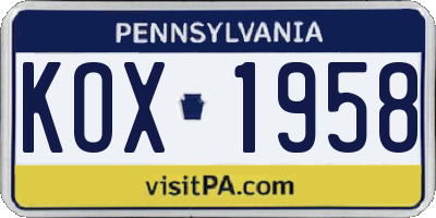 PA license plate KOX1958