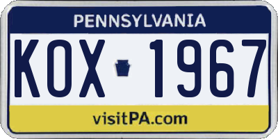 PA license plate KOX1967