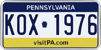 PA license plate KOX1976