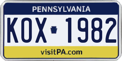 PA license plate KOX1982
