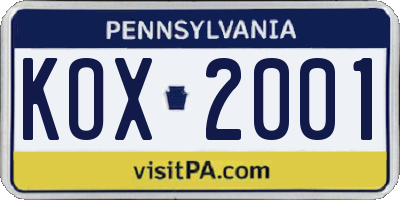 PA license plate KOX2001