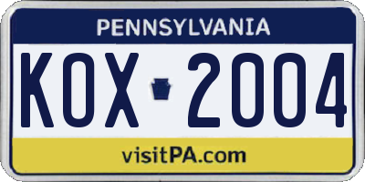 PA license plate KOX2004