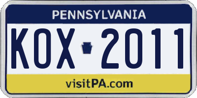 PA license plate KOX2011