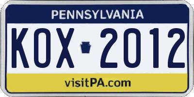 PA license plate KOX2012