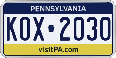 PA license plate KOX2030