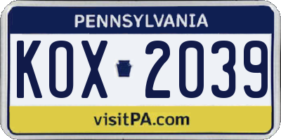 PA license plate KOX2039