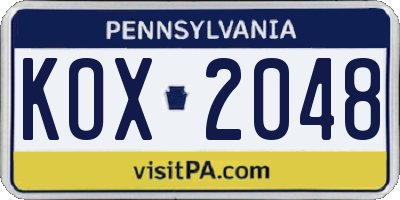 PA license plate KOX2048