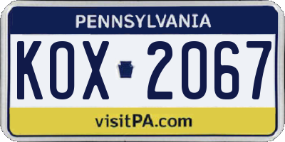 PA license plate KOX2067