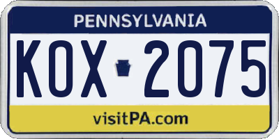 PA license plate KOX2075