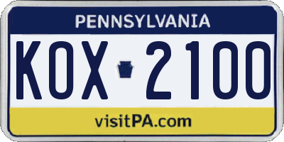 PA license plate KOX2100