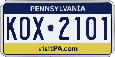 PA license plate KOX2101