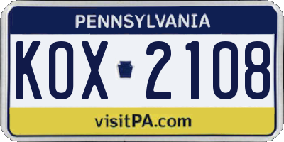 PA license plate KOX2108