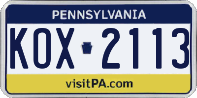 PA license plate KOX2113