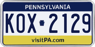 PA license plate KOX2129