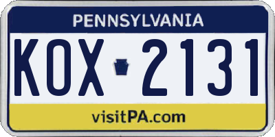 PA license plate KOX2131