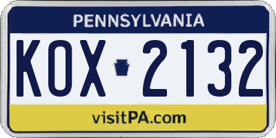 PA license plate KOX2132
