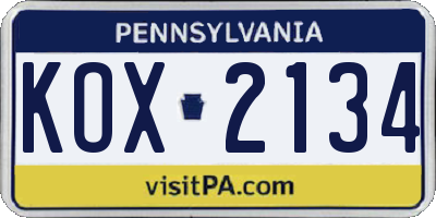 PA license plate KOX2134