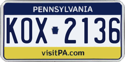 PA license plate KOX2136