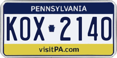 PA license plate KOX2140