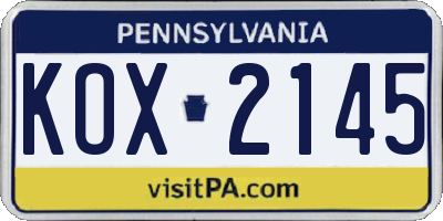 PA license plate KOX2145