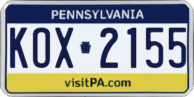 PA license plate KOX2155