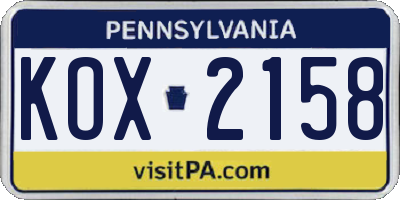PA license plate KOX2158
