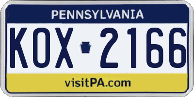 PA license plate KOX2166