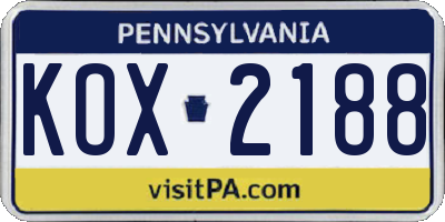 PA license plate KOX2188